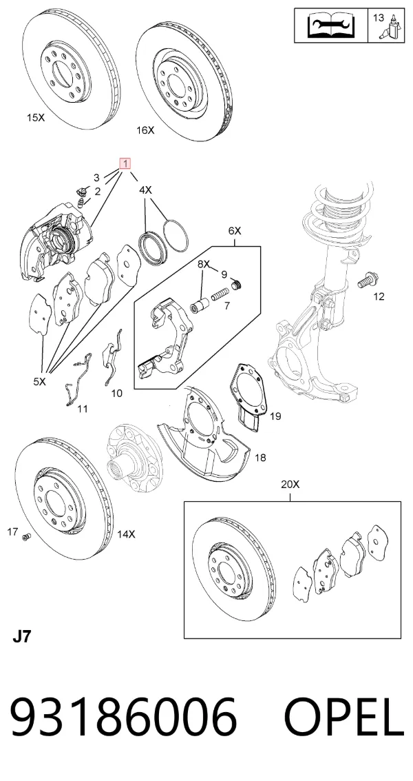 Суппорт тормозной передний правый 93186006 Opel