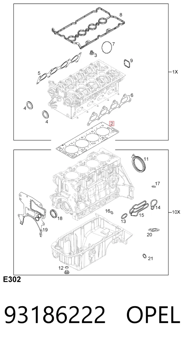 Прокладка ГБЦ 93186222 Opel