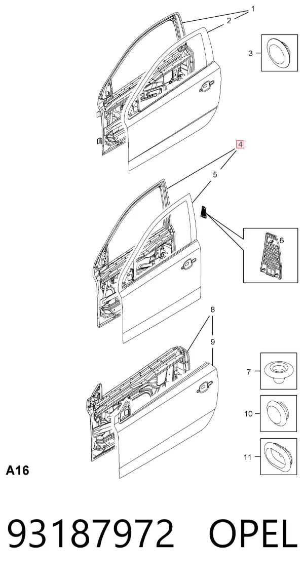 Дверь передняя левая 93187972 Opel