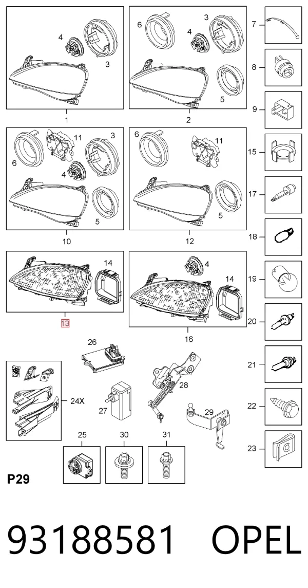 Левая фара 93188581 Opel