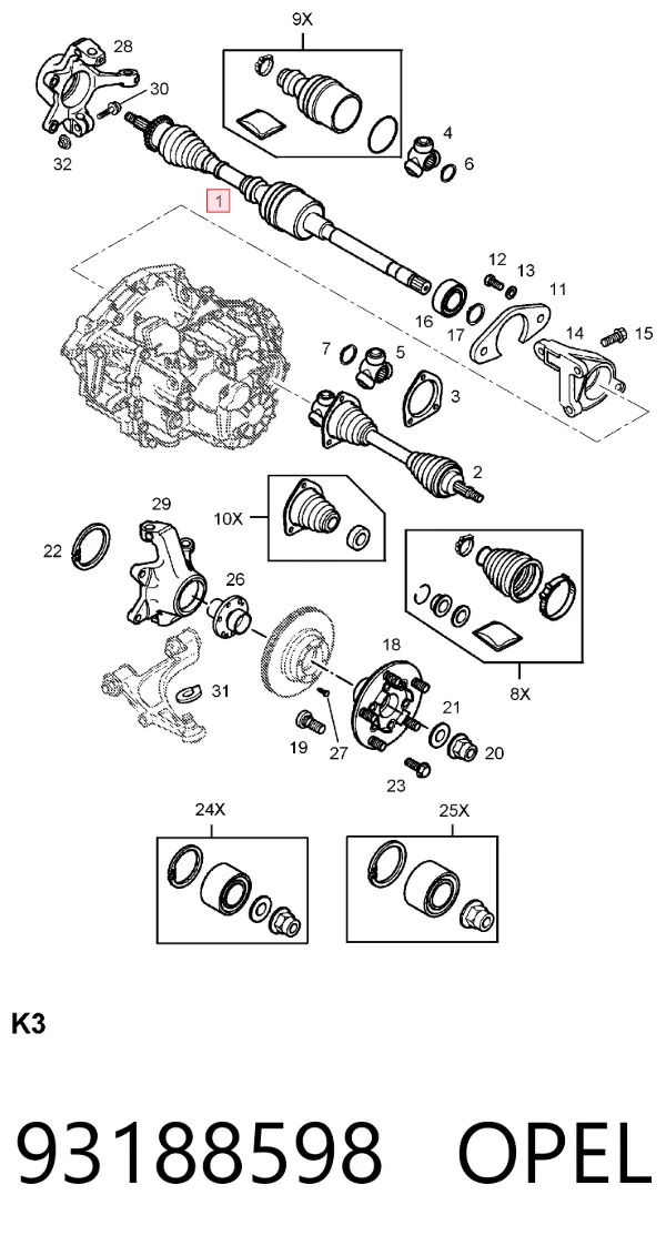 Правая полуось 93188598 Opel
