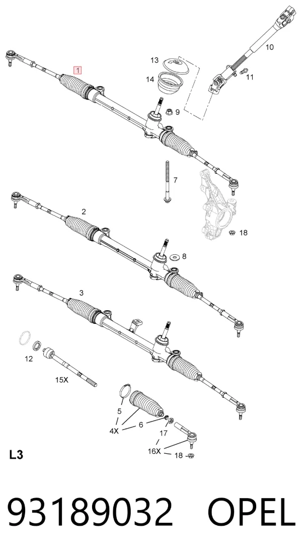 Рулевая рейка 93189032 Opel