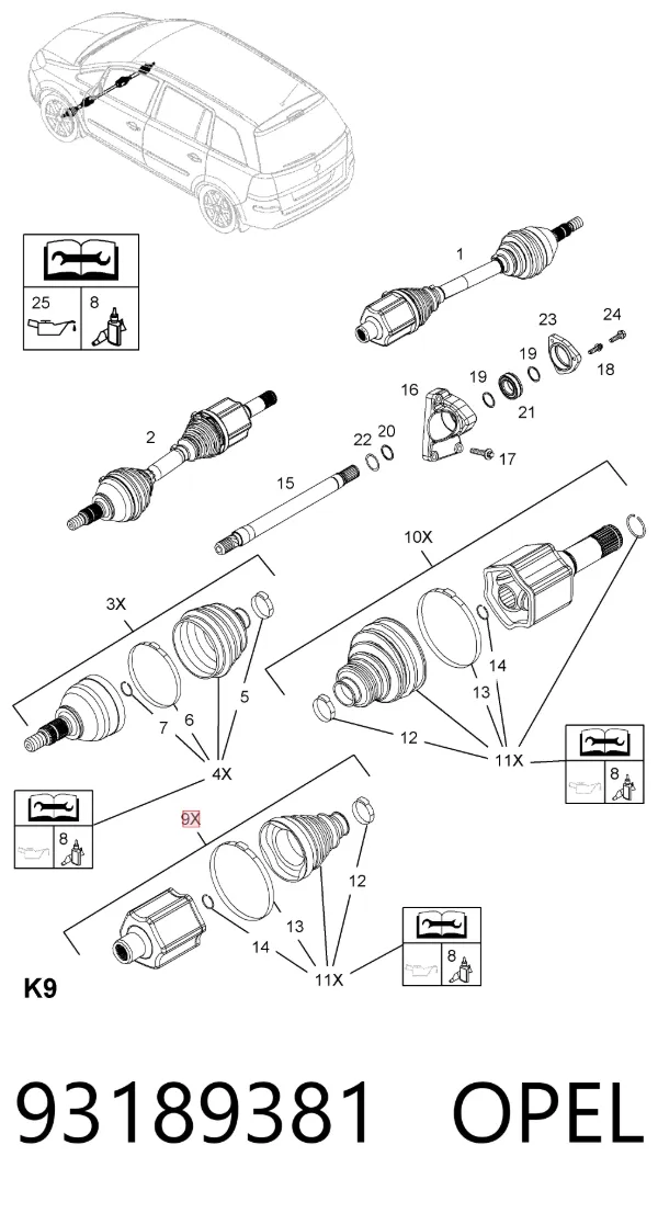 ШРУС внутренний правый 93189381 Opel
