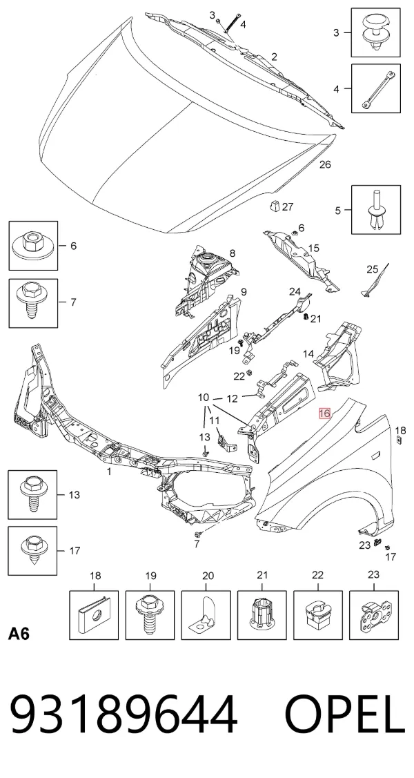Крыло переднее правое 93189644 Opel