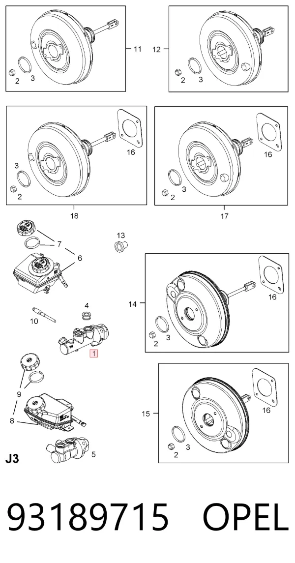 Главный тормозной цилиндр 93189715 Opel