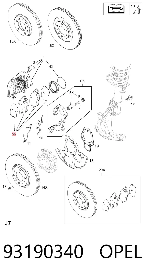 Передние тормозные колодки 93190340 Opel