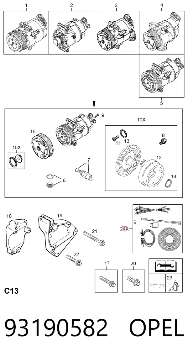 Компрессор кондиционера 93190582 Opel