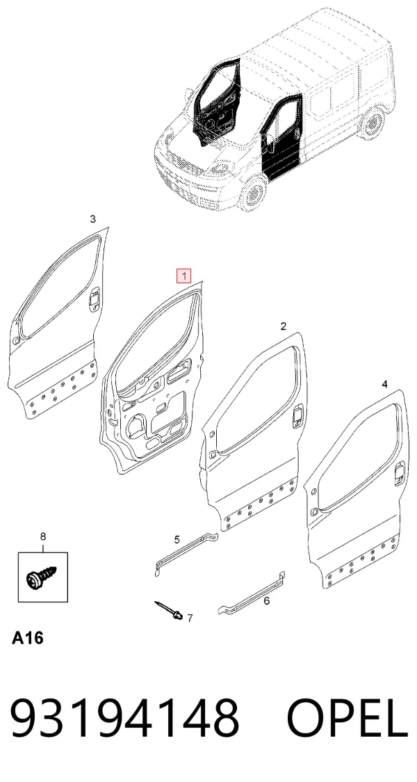Дверь передняя правая 93194148 Opel
