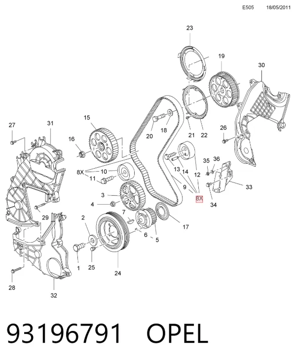 Комплект ГРМ 93196791 Opel