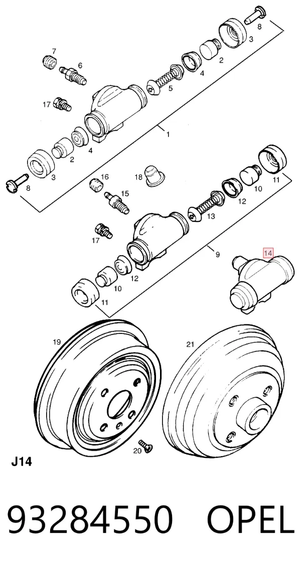 Цилиндр тормозной колесный 93284550 Opel