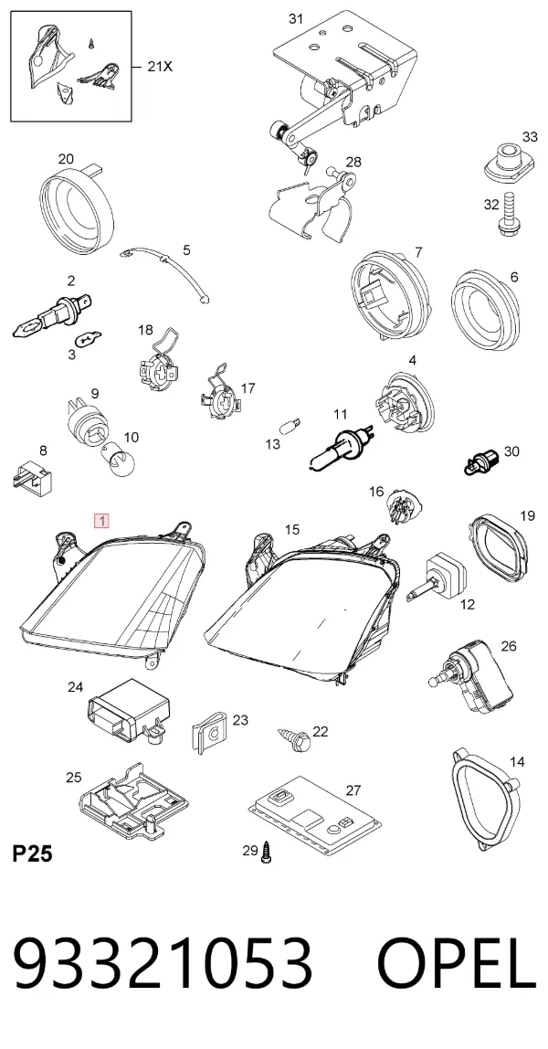 Правая фара 93321053 Opel