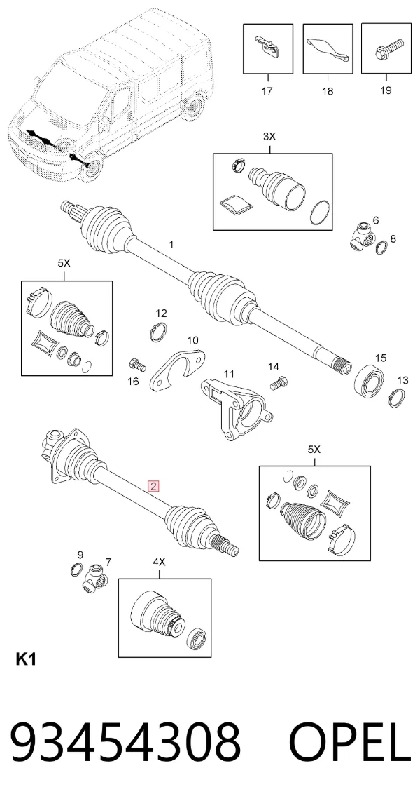 Левая полуось 93454308 Opel