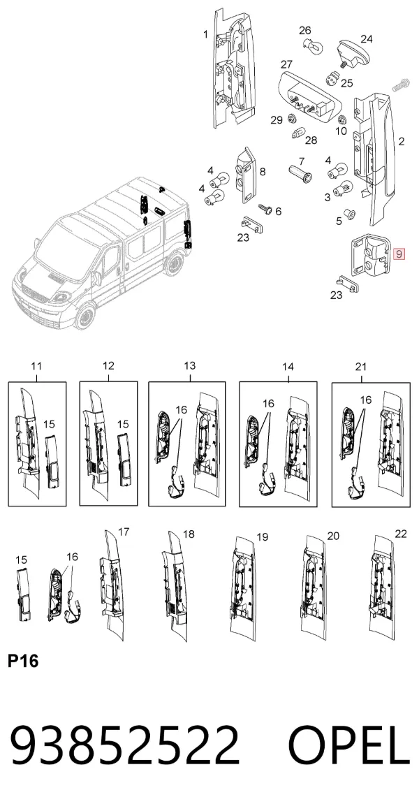 Фонарь противотуманный задний левый 93852522 Opel