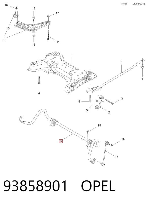 Передний стабилизатор 93858901 Opel