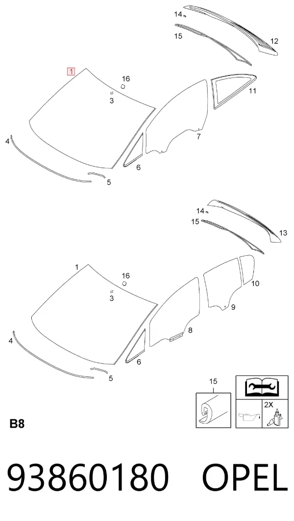 Лобовое стекло 93860180 Opel