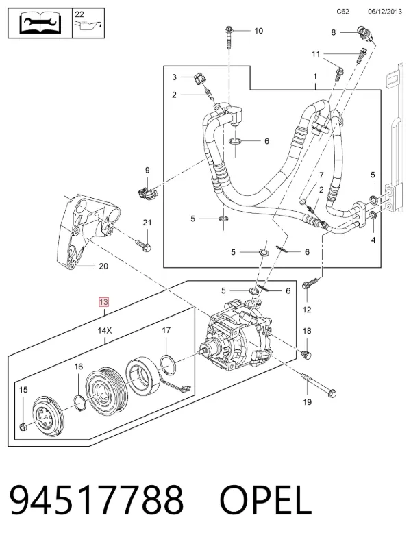 Компрессор кондиционера 94517788 Opel