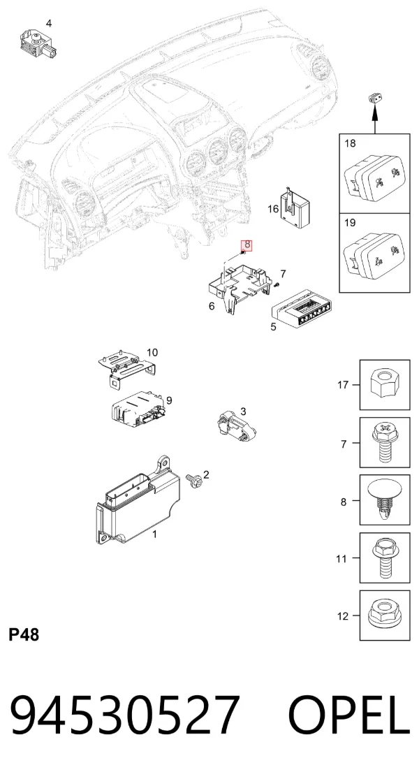 Пистон (клип) крепления обшивки крышки багажника 94530527 Opel