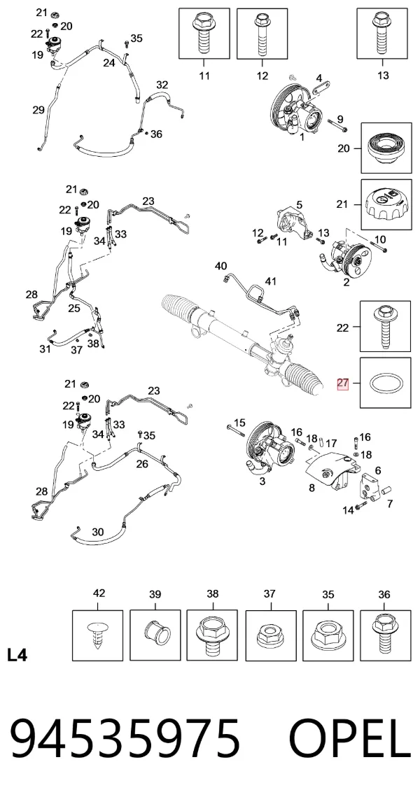 Уплотнительное кольцо штуцеров рулевой рейки 94535975 Opel