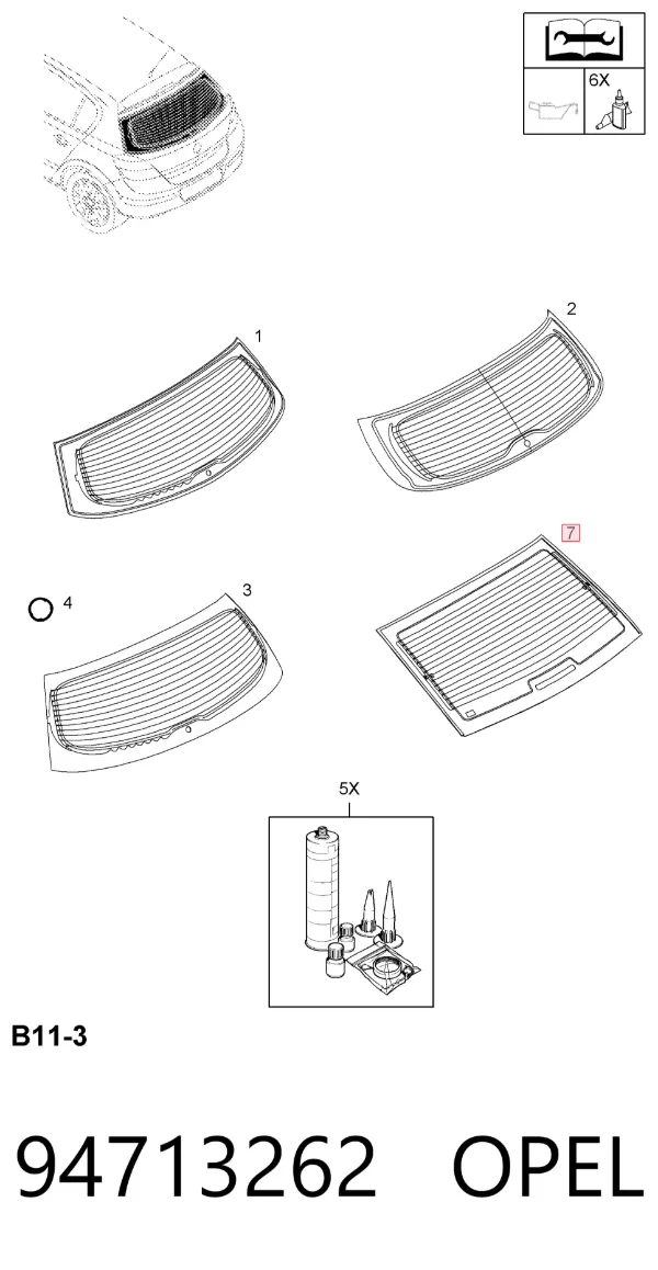 Заднее стекло 94713262 Opel