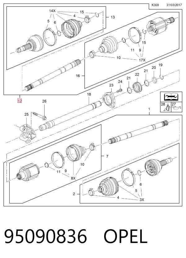 Правая полуось 95090836 Opel