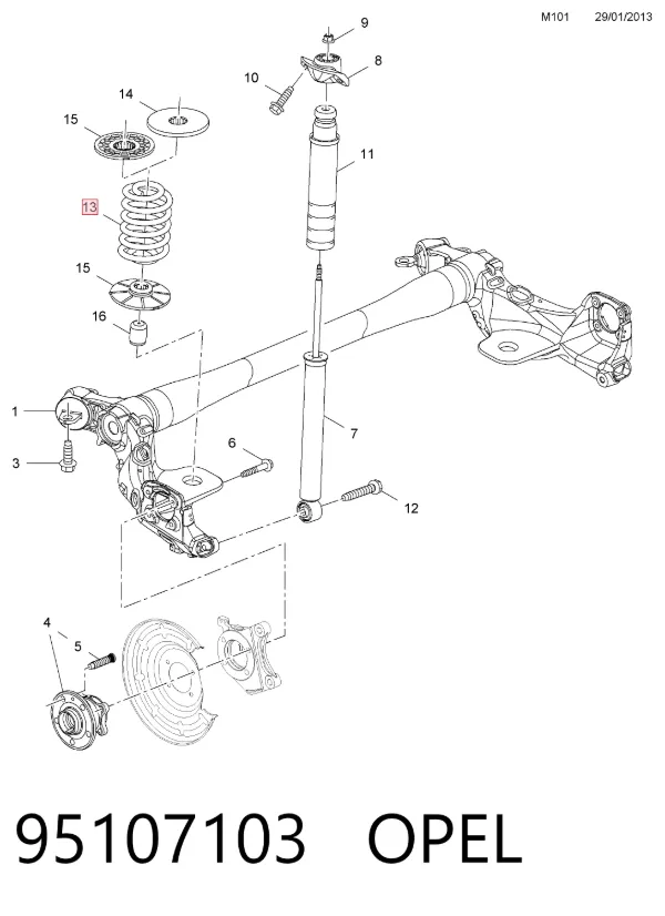 Задняя пружина 95107103 Opel