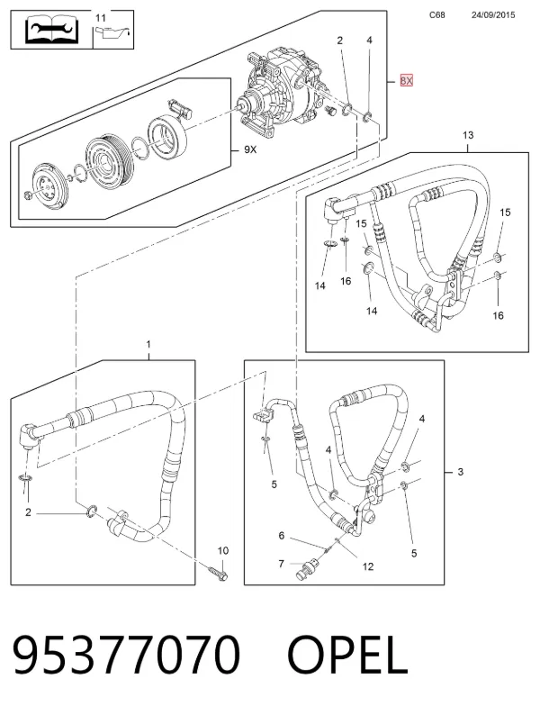 Компрессор кондиционера 95377070 Opel
