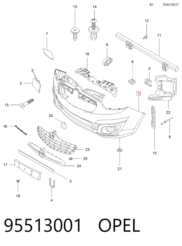 Передний бампер 95513001 Opel