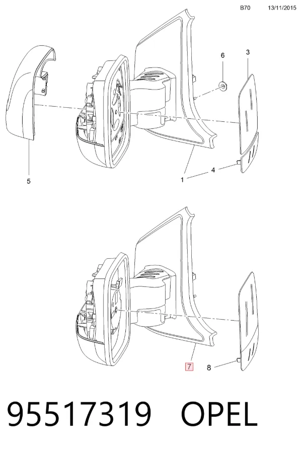 Правое зеркало 95517319 Opel