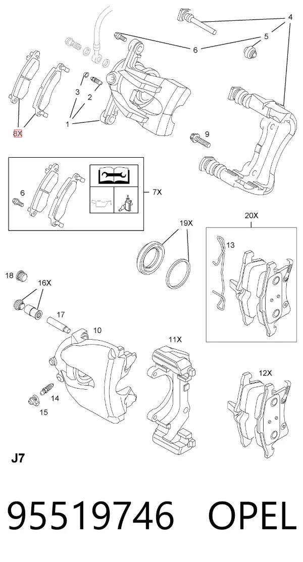 Передние тормозные колодки 95519746 Opel