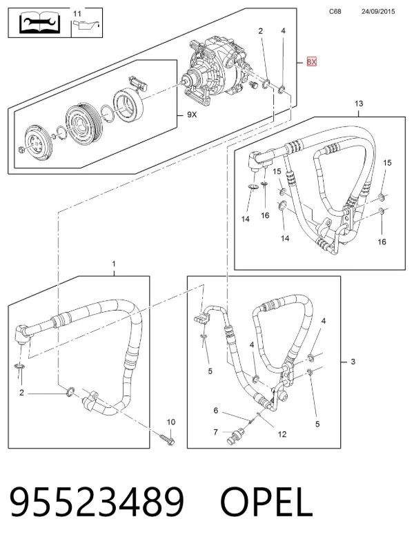 Компрессор кондиционера 95523489 Opel