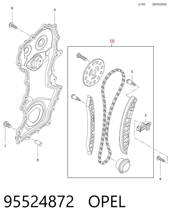 Комплект цепи ГРМ 95524872 Opel
