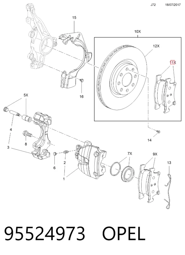 Передние тормозные колодки 95524973 Opel