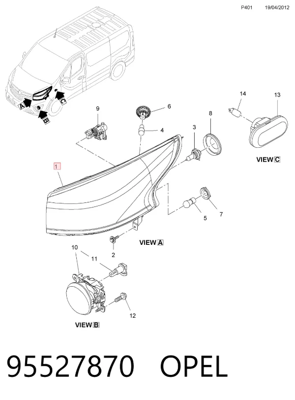 Правая фара 95527870 Opel