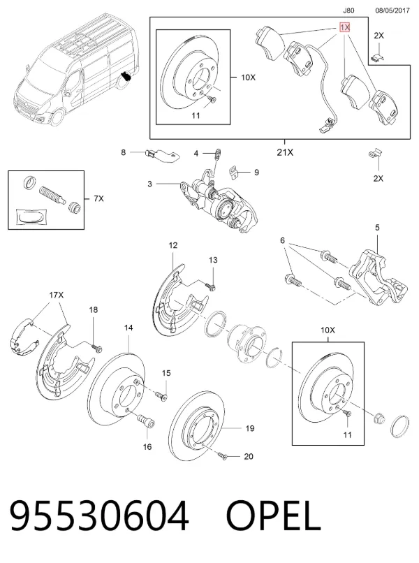 Задние тормозные колодки 95530604 Opel