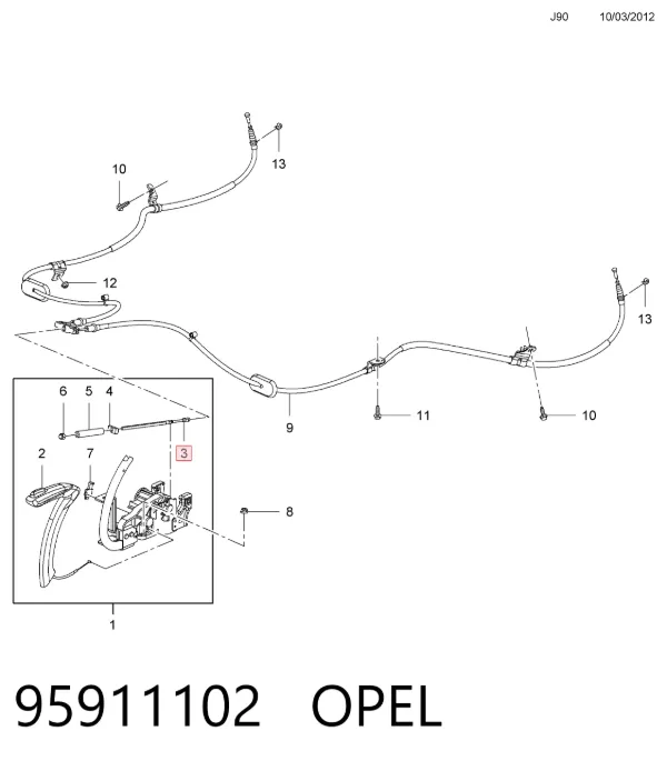 Передний трос ручника 95911102 Opel
