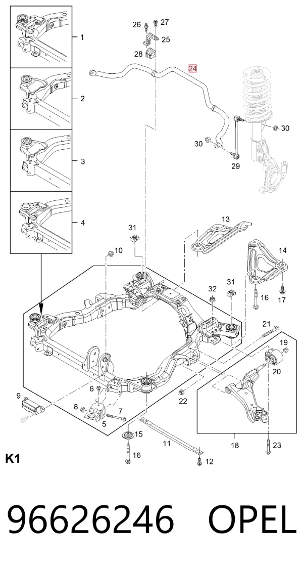 Передний стабилизатор 96626246 Opel