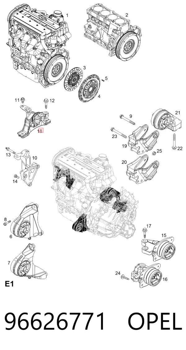Правая подушка двигателя 96626771 Opel