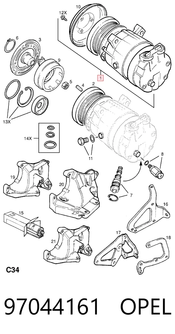 Компрессор кондиционера 97044161 Opel