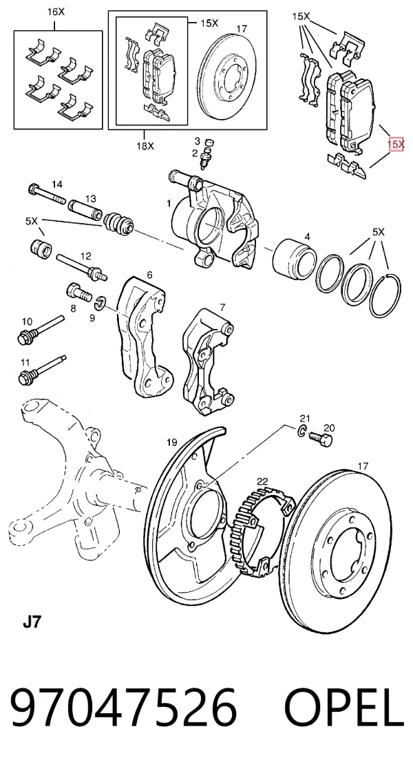 Передние тормозные колодки 97047526 Opel