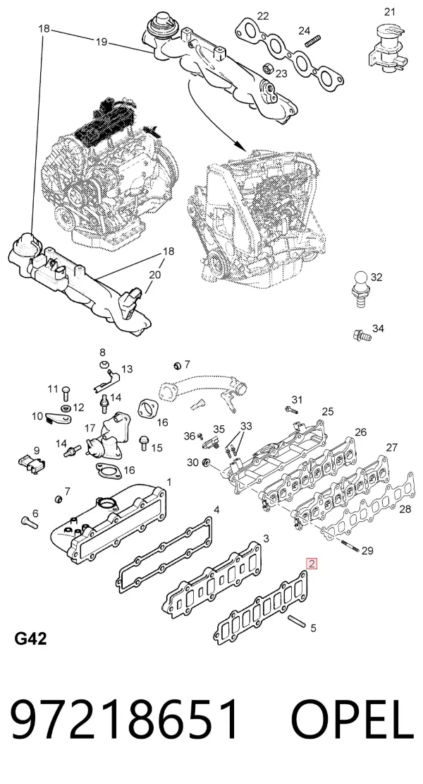Прокладка впускного коллектора нижняя 97218651 Opel