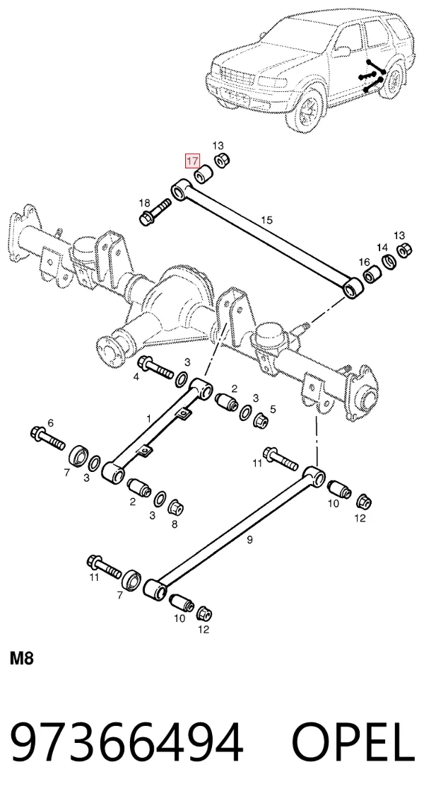 Сайлентблок тяги поперечной (задней подвески) 97366494 Opel
