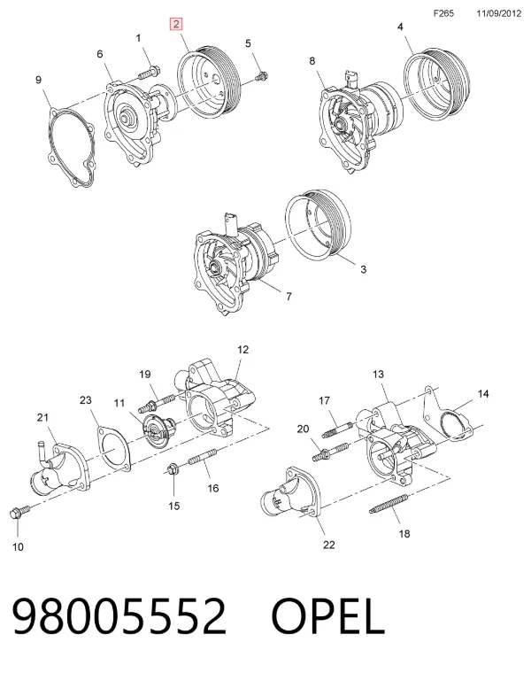 Шкив помпы 98005552 Opel