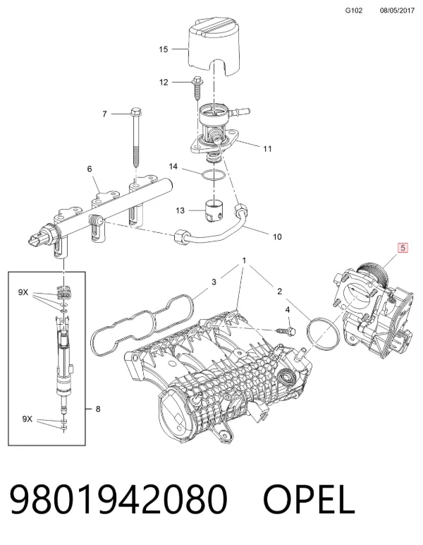 Дроссельная заслонка 9801942080 Opel