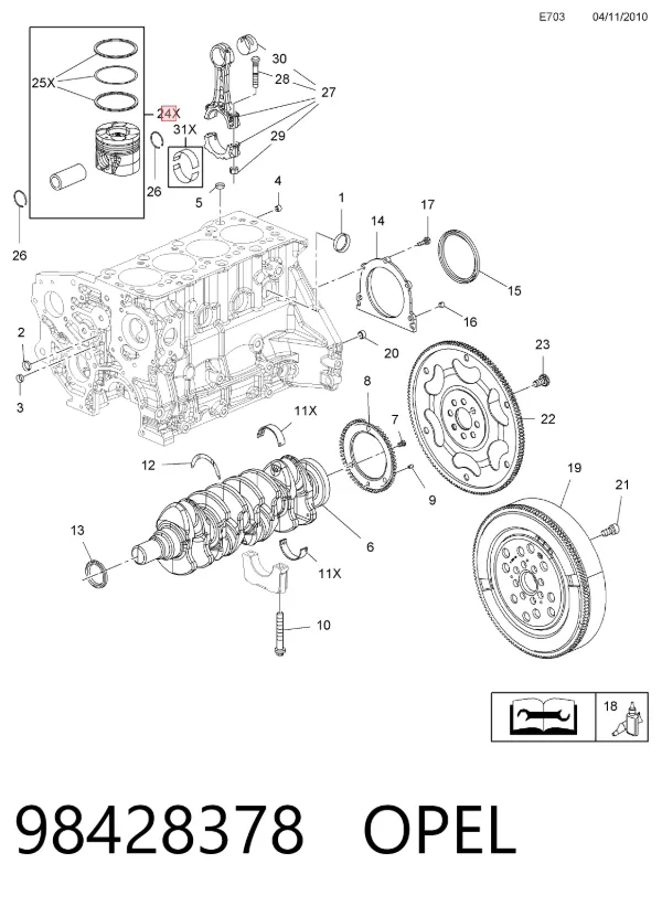 Поршень на 1 цилиндр, 2-й ремонт 98428378 Opel