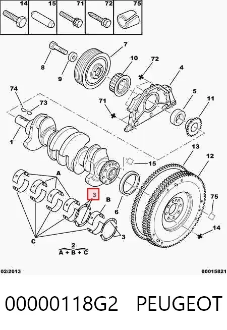Полукольцо упорное (разбега) коленвала, STD, комплект 00000118G2 Peugeot/Citroen