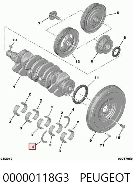 Полукольцо упорное (разбега) коленвала, STD, комплект 00000118G3 Peugeot/Citroen