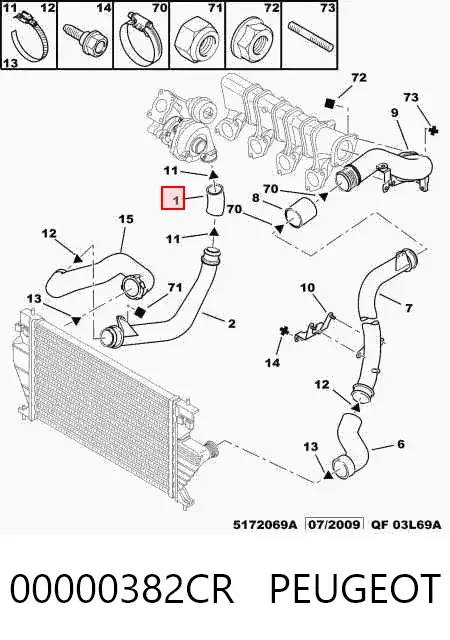 Патрубок воздушный, выход из турбины/компрессора (наддув) 00000382CR Peugeot/Citroen