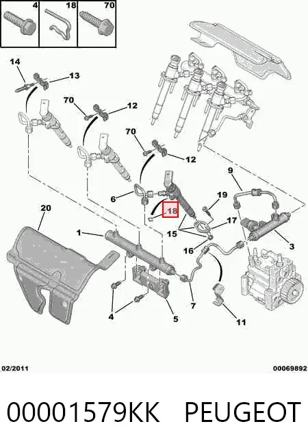 Скоба фиксации трубок обратки форсунок 00001579KK Peugeot/Citroen