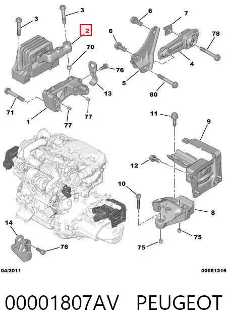 Подушка (опора) двигателя правая верхняя 00001807AV Peugeot/Citroen