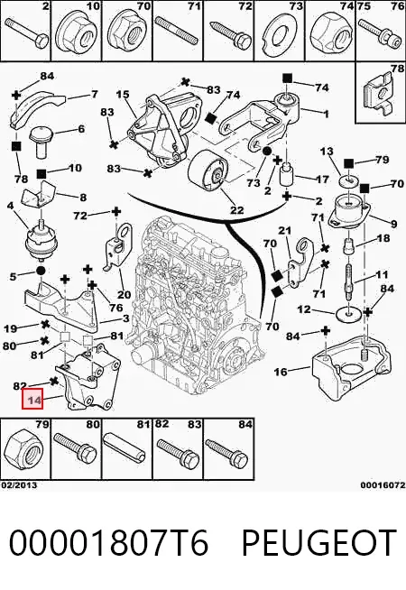 Кронштейн подушки (опоры) двигателя правой 00001807T6 Peugeot/Citroen